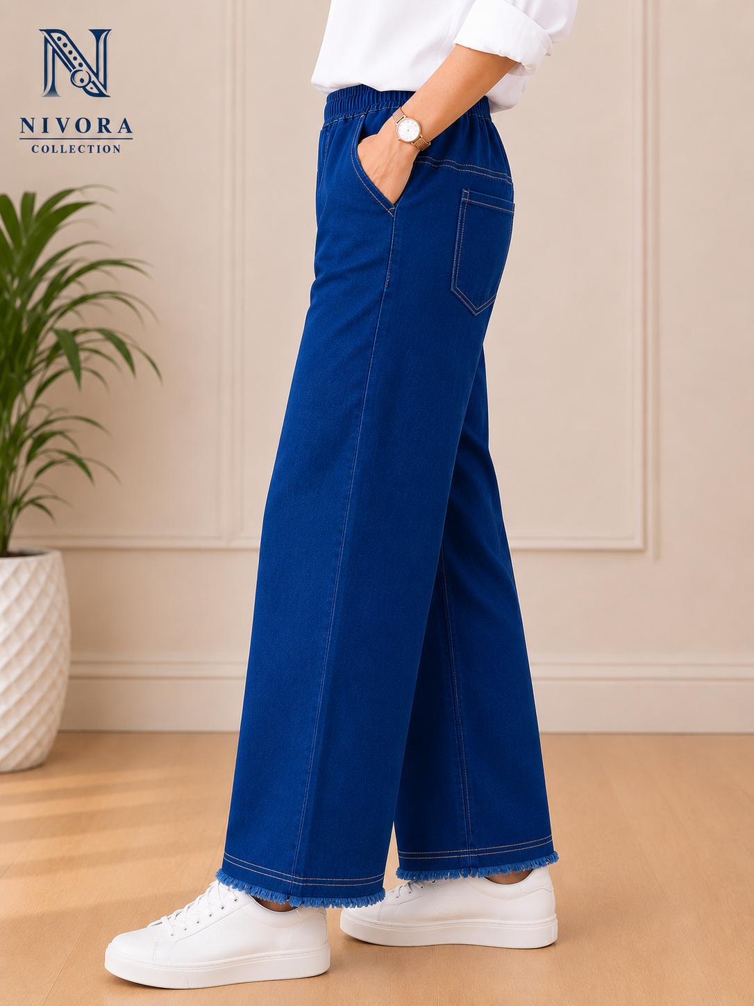 Nivora Collections | Dark Blue Wide Leg Jeans for Women