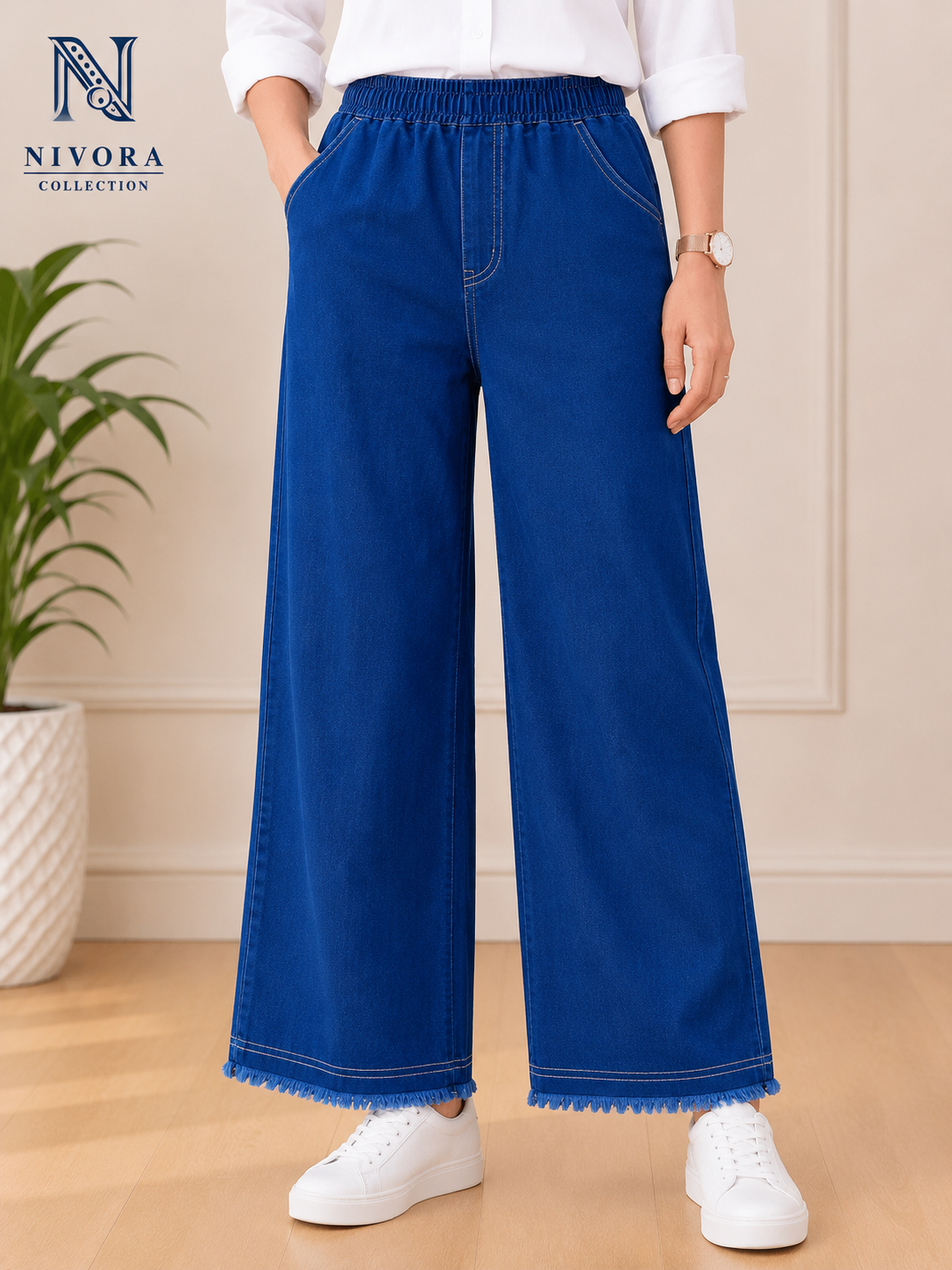 Nivora Collections | Dark Blue Wide Leg Jeans for Women
