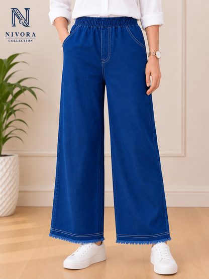 Nivora Collections | Dark Blue Wide Leg Jeans for Women