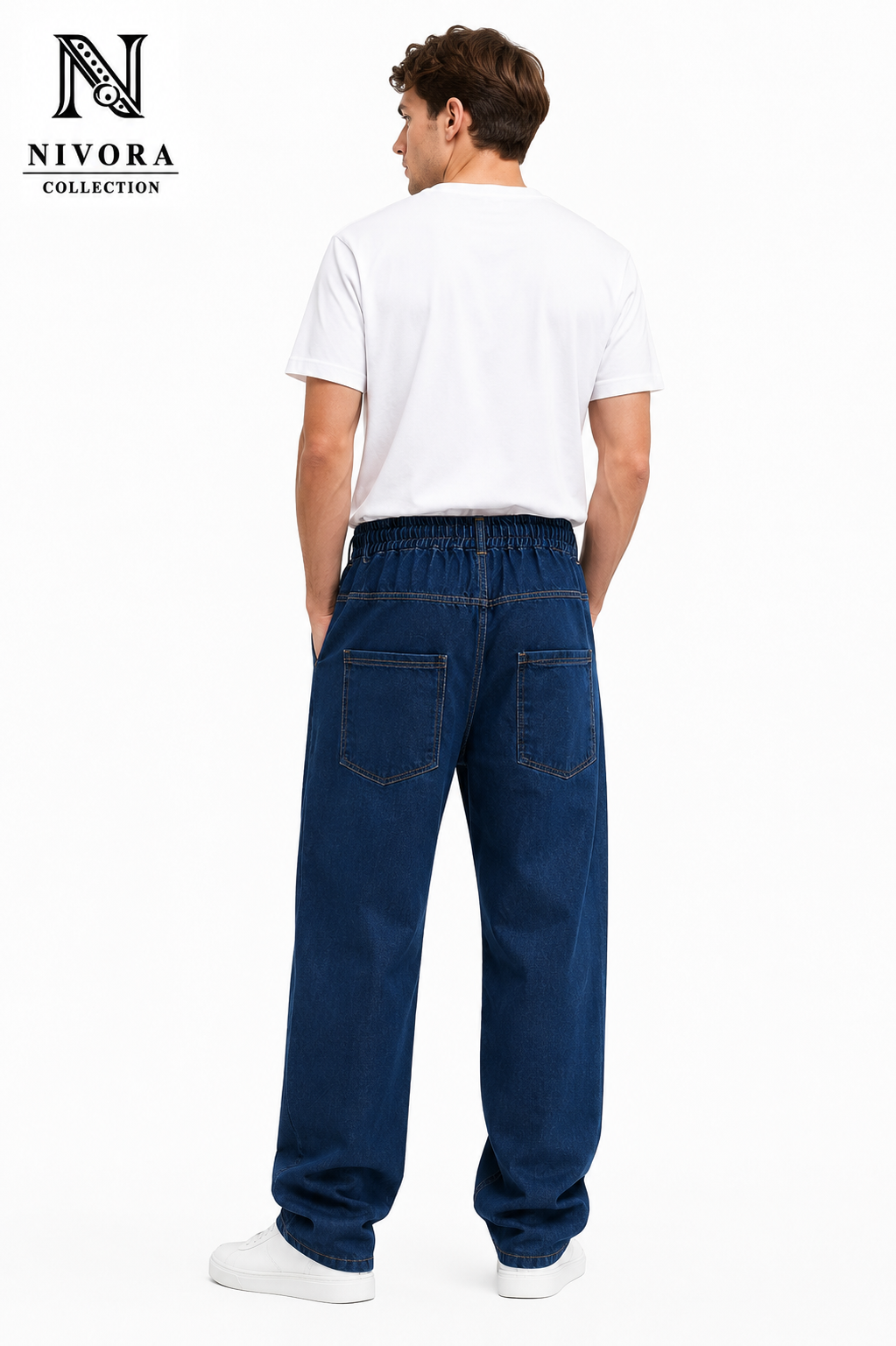 Baggy Faded Thread Front Pocket Blue Stone Wash Denim Jeans for Men | Loose Fit Casual Wide Leg Jeans | Nivora Jeans Collections