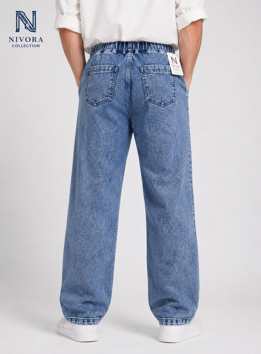 Nivora Collections Spray Wash Blue Baggy Jeans for Men