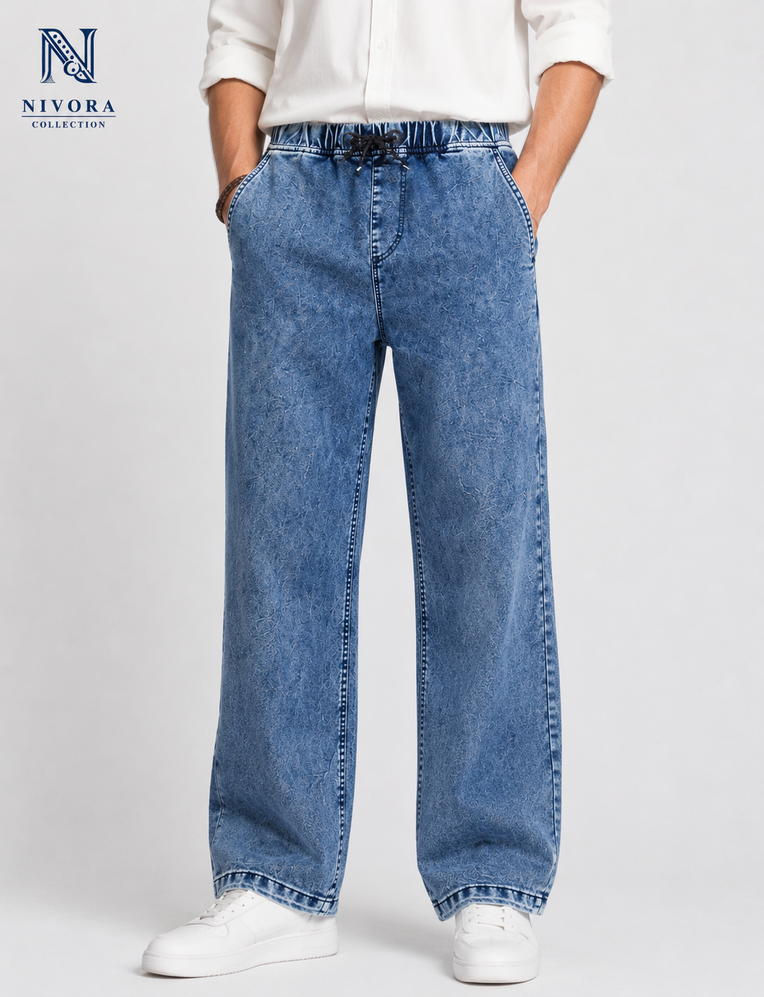 Nivora Collections Spray Wash Blue Baggy Jeans for Men