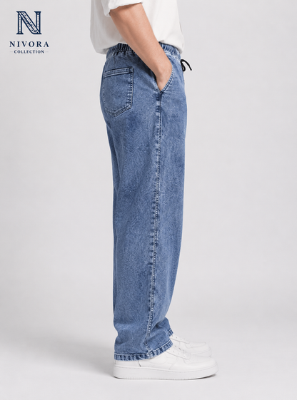 Nivora Collections Spray Wash Blue Baggy Jeans for Men