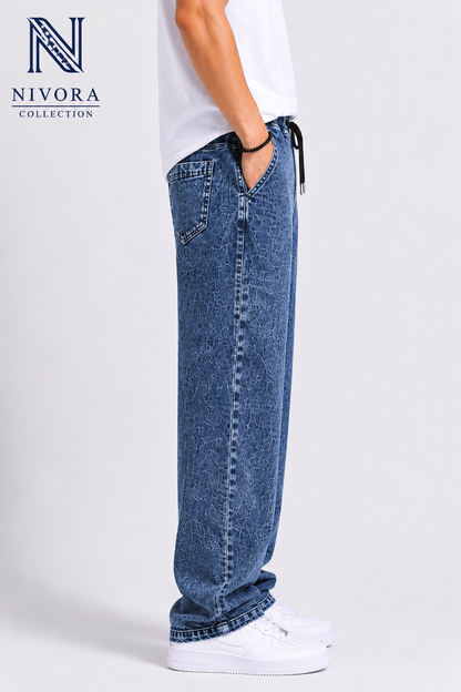 Nivora Collections | Dark Blue Baggy Cargo Jeans 6 Pockets for Men