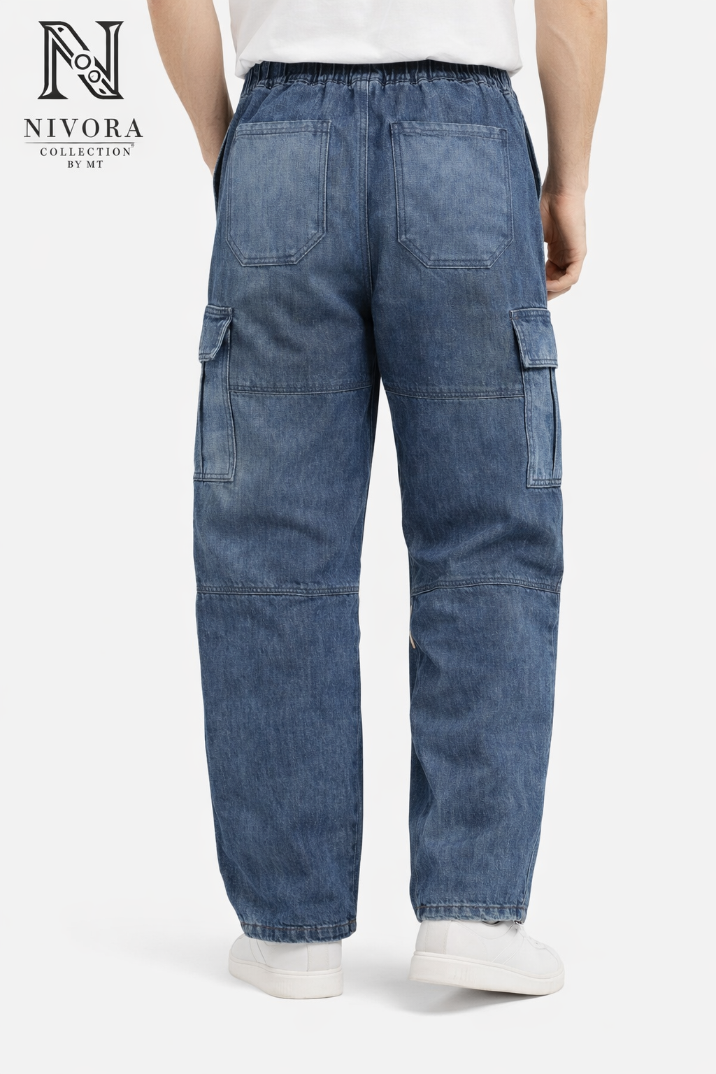 Nivora Collections | Dark Blue Baggy Cargo Jeans 6 Pockets for Men
