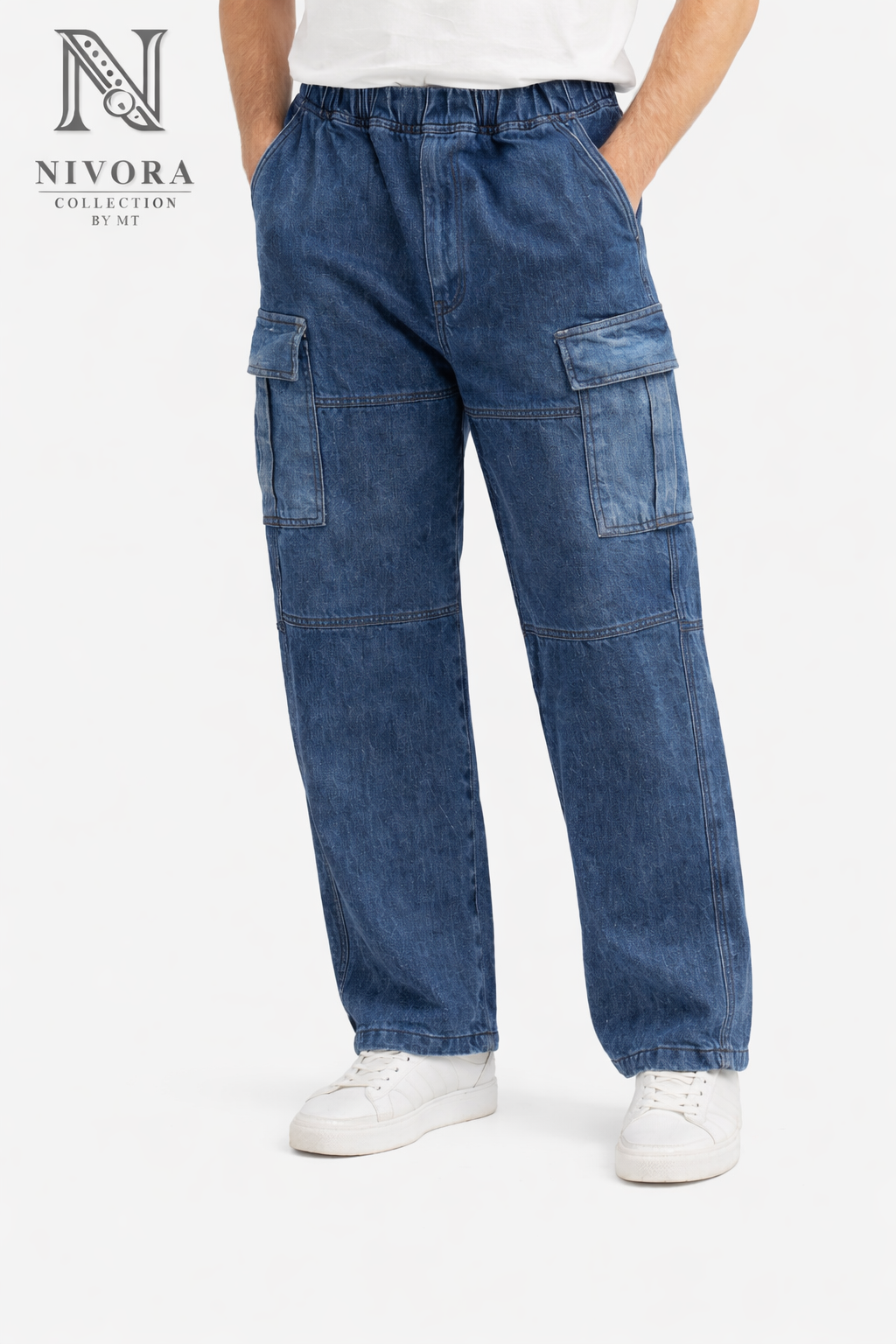 Nivora Collections | Dark Blue Baggy Cargo Jeans 6 Pockets for Men