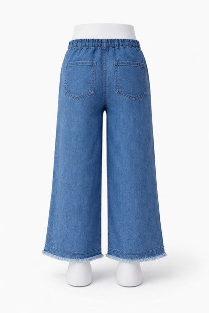 Nivora Collections Ladies Wide Leg Heart Printed Denim Jeans Dark Blue